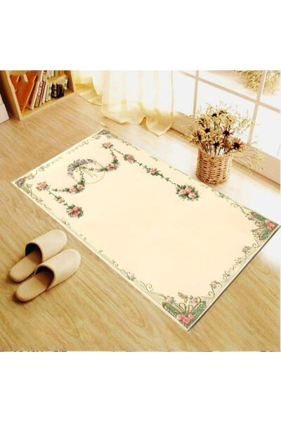 Washable, non-slip, velvet prayer rug with minimal floral pattern. - 2