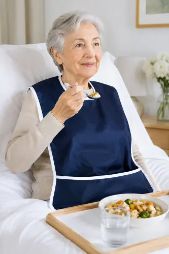 Washable Patient Meal/Food Bib Adult Velcro-pocketed 1 Piece - KIRMED (1)