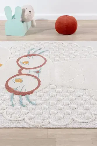 Washable Rabbit Baby Kids Room Rug Patterned Stain Resistant Antibacterial Anti-allergic AYAZ 08-CREAM 4 - 3