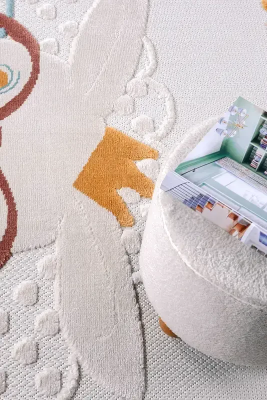 Washable Rabbit Baby Kids Room Rug Patterned Stain Resistant Antibacterial Anti-allergic AYAZ 08-CREAM 4 - 5