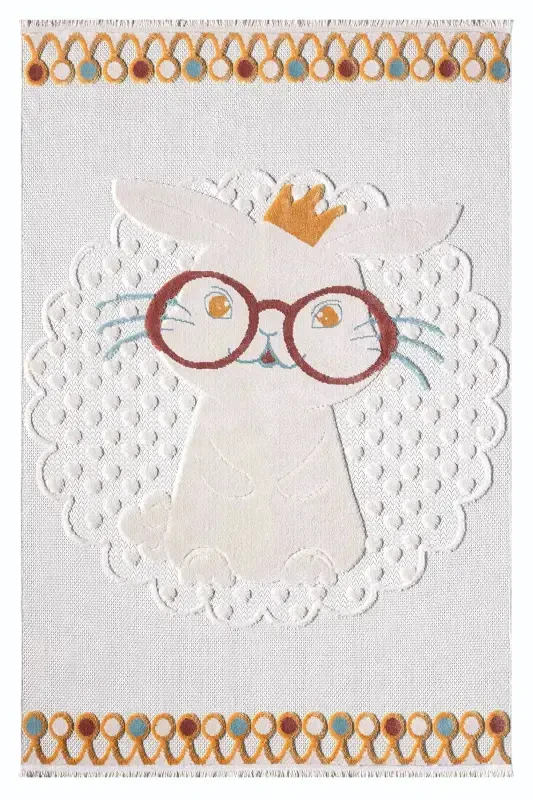 Washable Rabbit Baby Kids Room Rug Patterned Stain Resistant Antibacterial Anti-allergic AYAZ 08-CREAM 4 - 7