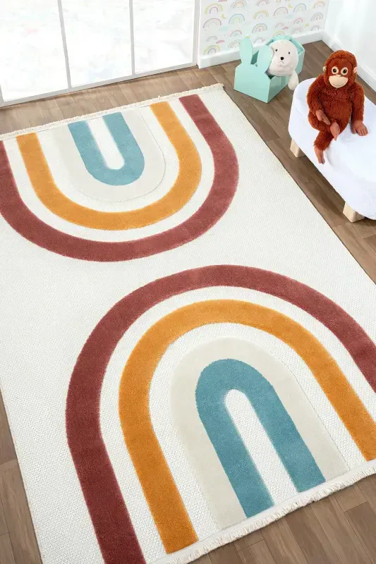 Washable Woven Base Baby Children's Room Rug Stain Resistant Antibacterial Antiallergic AYAZ 11-CREAM - ELIZ HOME