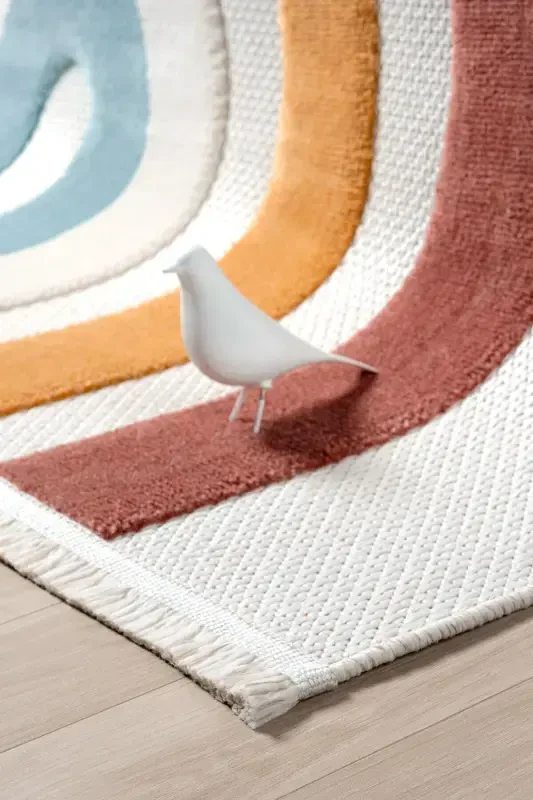 Washable Woven Base Baby Children's Room Rug Stain Resistant Antibacterial Antiallergic AYAZ 11-CREAM - 4