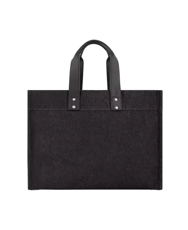 Washed Black Denim Extra Large Tote Bag-Black - 3