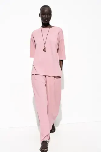 WASHED EFFECT INTERLOCK T-SHIRT-Powder pink - 1