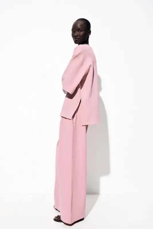 WASHED EFFECT INTERLOCK T-SHIRT-Powder pink - 3