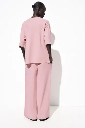 WASHED EFFECT INTERLOCK T-SHIRT-Powder pink - 4