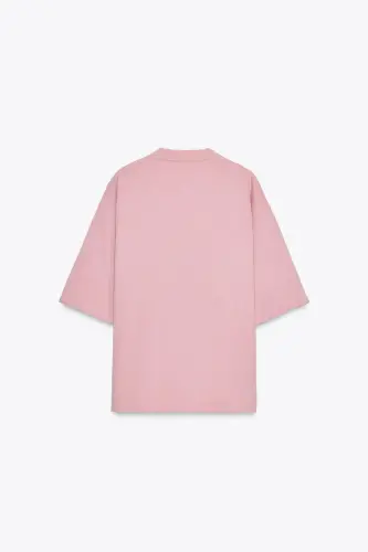 WASHED EFFECT INTERLOCK T-SHIRT-Powder pink - 6