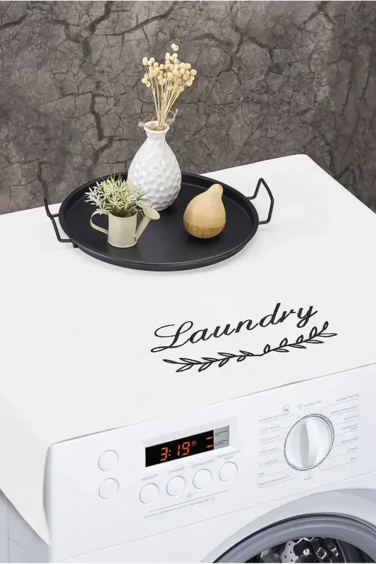Washing Machine Cover Embroidered Waterproof Fabric White Color-WHITE - 1