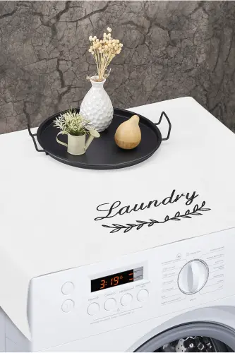 Washing Machine Cover Embroidered Waterproof Fabric White Color-WHITE 