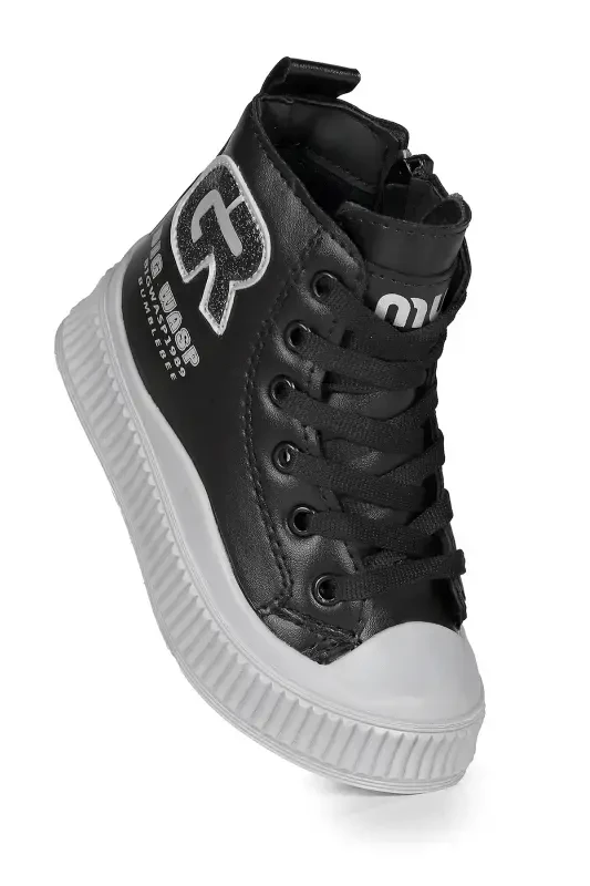 Wasp Fermuarlı Günlük Kız Bebek Bot Ayakkabı-Siyah - Kiko Kids