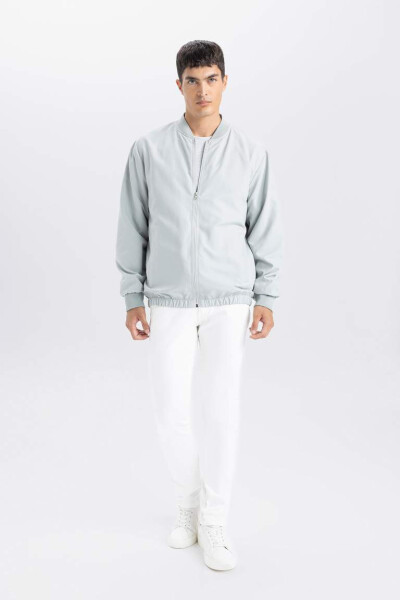 Water-repellent Bomber Jacket with College Collar, Zippers and Pockets, Versatile and Lightweight, Mint - 1