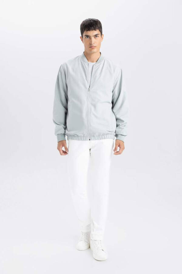 Water-repellent Bomber Jacket with College Collar, Zippers and Pockets, Versatile and Lightweight, Mint - 1