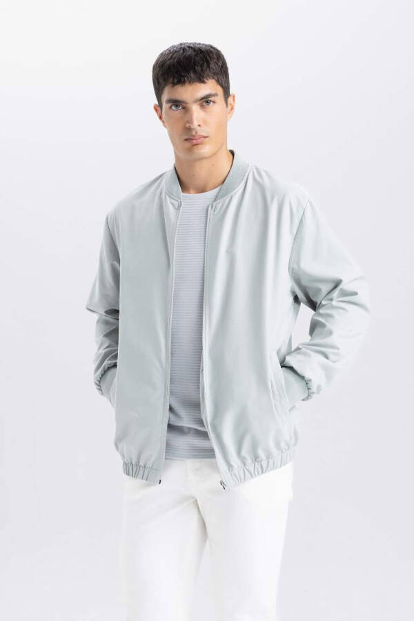 Water-repellent Bomber Jacket with College Collar, Zippers and Pockets, Versatile and Lightweight, Mint - 3