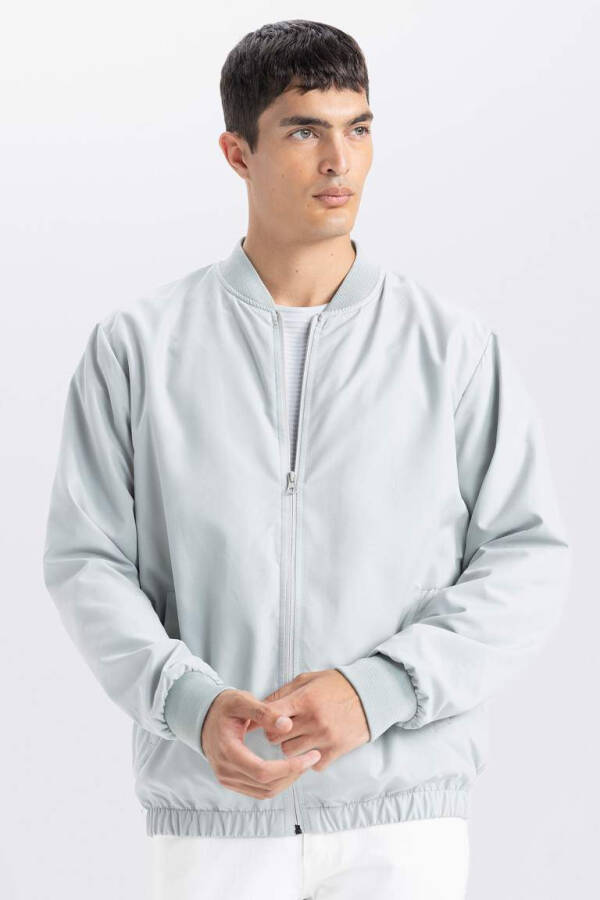 Water-repellent Bomber Jacket with College Collar, Zippers and Pockets, Versatile and Lightweight, Mint - 7