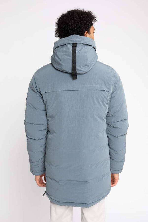 Water Repellent Hooded Zip Double Pocket Parka Jacket Light Blue - 9