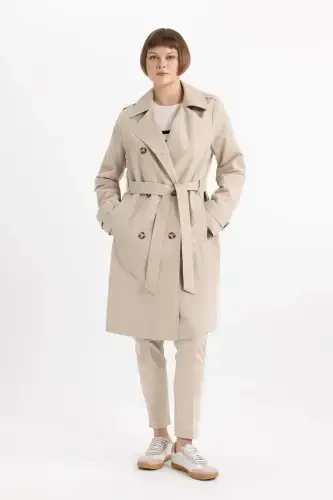 Water Repellent Lapel Collar Button Closure Pocket Belted Epauletted Trench Coat A0593ax24sp - DEFACTO (1)