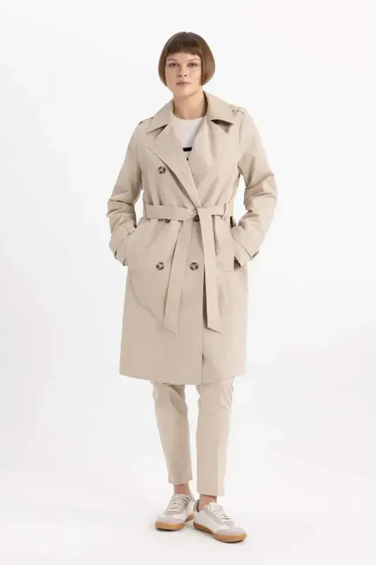 Water Repellent Lapel Collar Button Closure Pocket Belted Epauletted Trench Coat A0593ax24sp - 2