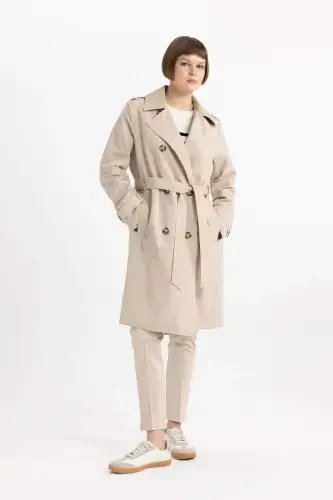 Water Repellent Lapel Collar Button Closure Pocket Belted Epauletted Trench Coat A0593ax24sp - 3