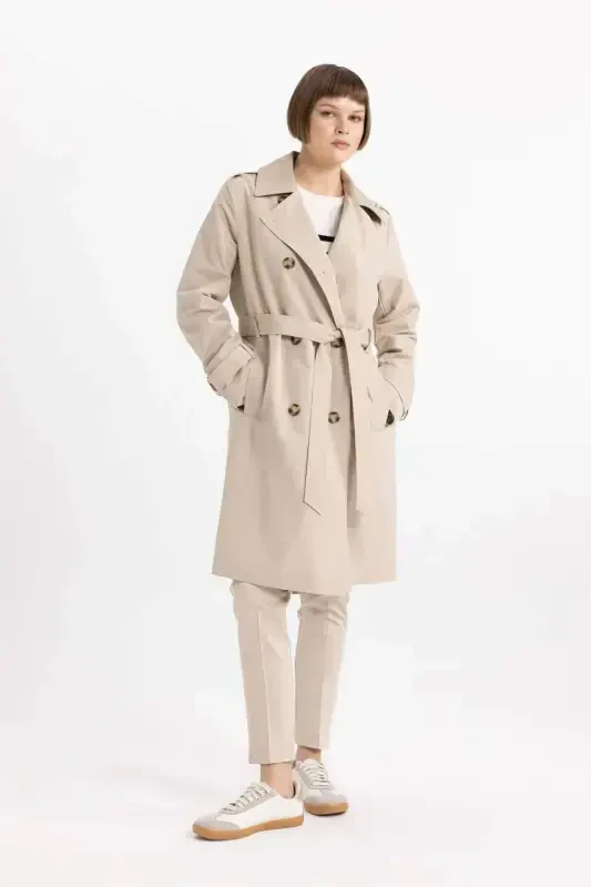 Water Repellent Lapel Collar Button Closure Pocket Belted Epauletted Trench Coat A0593ax24sp - 3
