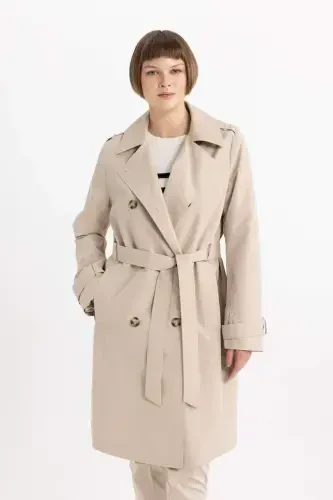 Water Repellent Lapel Collar Button Closure Pocket Belted Epauletted Trench Coat A0593ax24sp - 4