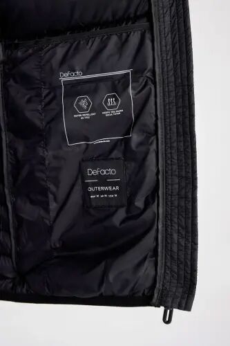 Water-Repellent Lightweight Puffer Jacket Slim Fit Narrow Cut Hooded Zippered Pocket Seasonal Black - 6