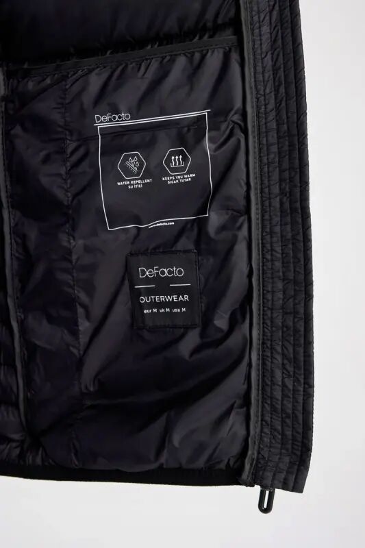 Water-Repellent Lightweight Puffer Jacket Slim Fit Narrow Cut Hooded Zippered Pocket Seasonal Black - 6