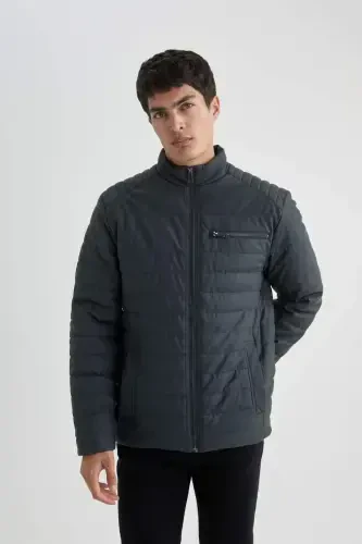 Water Repellent Slim Fit Faux Leather Jacket Slim Fit Stand Collar Zippered Pocket B3568AX24SP-Anthracite - 8