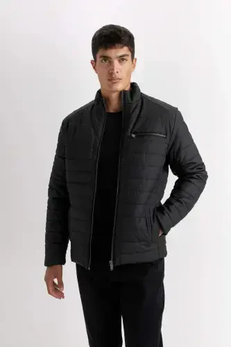 Water Repellent Slim Fit Stand Collar Faux Leather Jacket B3568ax24sp - 1