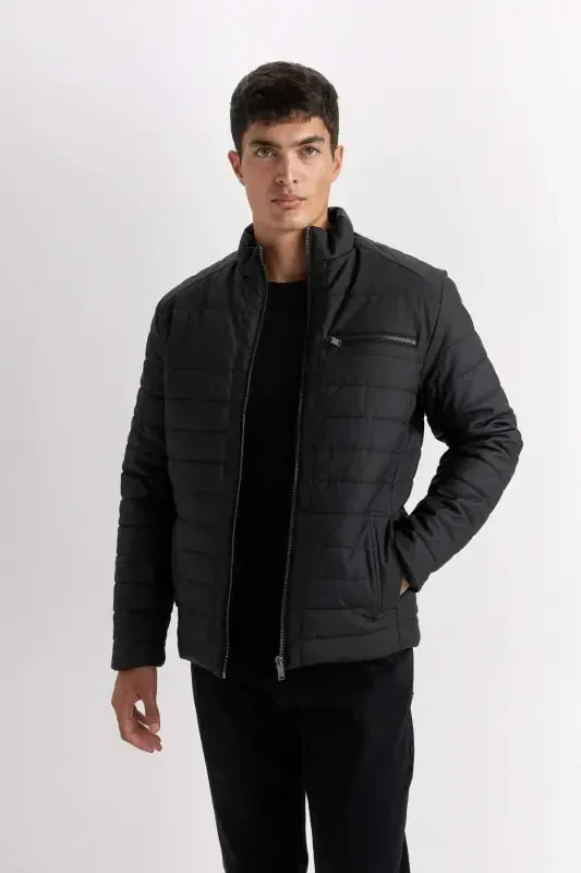 Water Repellent Slim Fit Stand Collar Faux Leather Jacket B3568ax24sp - 1