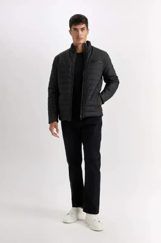 Water Repellent Slim Fit Stand Collar Faux Leather Jacket B3568ax24sp - 2