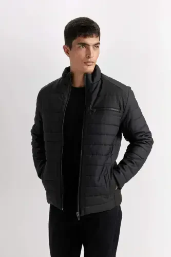 Water Repellent Slim Fit Stand Collar Faux Leather Jacket B3568ax24sp - 3