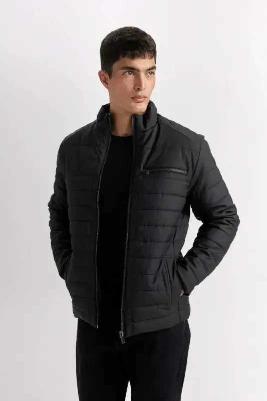 Water Repellent Slim Fit Stand Collar Faux Leather Jacket B3568ax24sp - 3