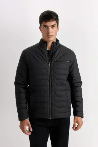 Water Repellent Slim Fit Stand Collar Faux Leather Jacket B3568ax24sp - 4