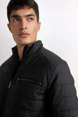 Water Repellent Slim Fit Stand Collar Faux Leather Jacket B3568ax24sp - 5