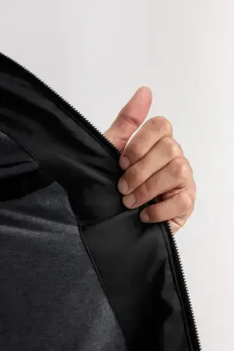 Water Repellent Slim Fit Stand Collar Faux Leather Jacket B3568ax24sp - 8