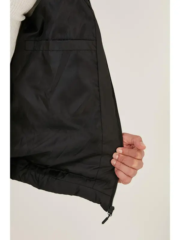 Water Repellent Slim Fit Stand-Up Collar Padded Jacket With Pockets 649010-Black - 5