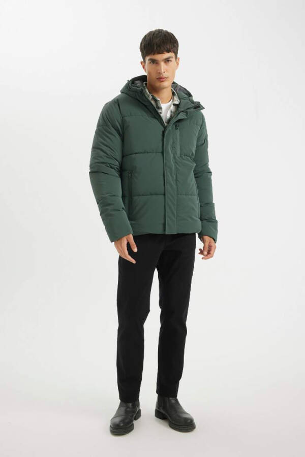 Water Repellent Zipper Hooded Coat with Snap Pockets in Green - 2