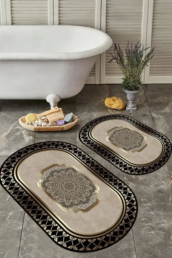 Water-resistant Non-slip Base Washable Stain-resistant 2-Piece Set Toilet Oval Bathroom Rug Set - 1