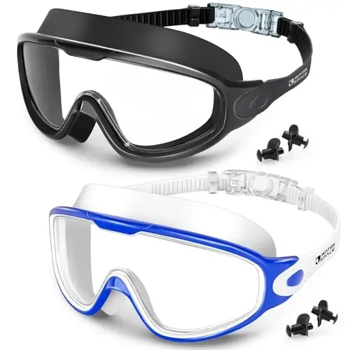 Water Space Swim Goggles 2 Pack for Adult Men Women, Anti-fog UV Protection No Leak 180° Wide View Clear Vision Pool Goggles - Modazone