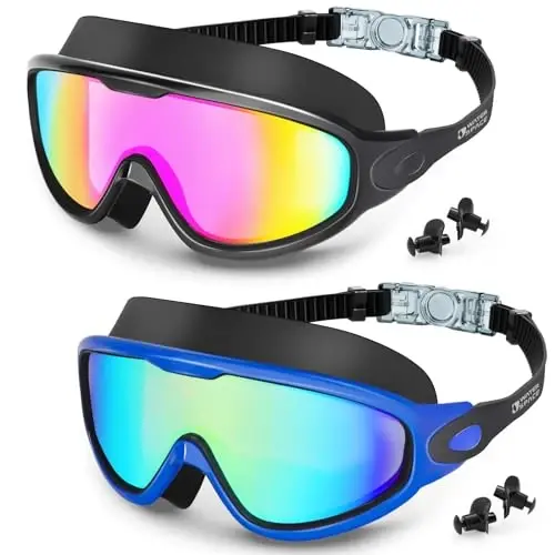 Water Space Swim Goggles 2 Pack for Adult Men Women, Anti-fog UV Protection No Leak 180° Wide View Clear Vision Pool Goggles - 1