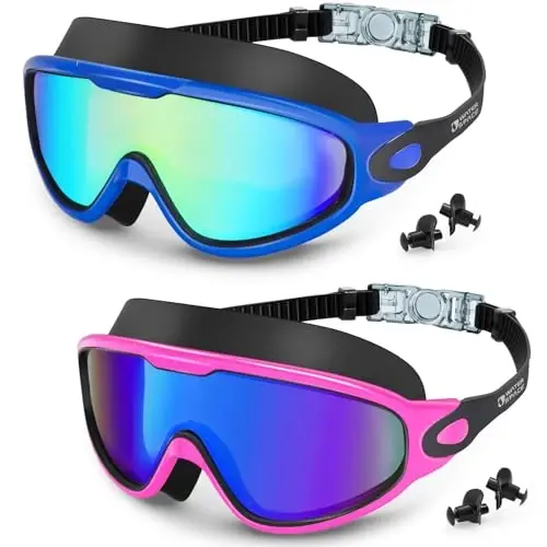 Water Space Swim Goggles 2 Pack for Adult Men Women, Anti-fog UV Protection No Leak 180° Wide View Clear Vision Pool Goggles - 1