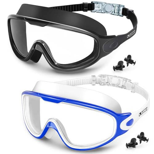 Water Space Swim Goggles 2 Pack for Adult Youth, Anti-fog UV Protection No Leaking 180° Wide View Clear Vision Pool Goggles - 1