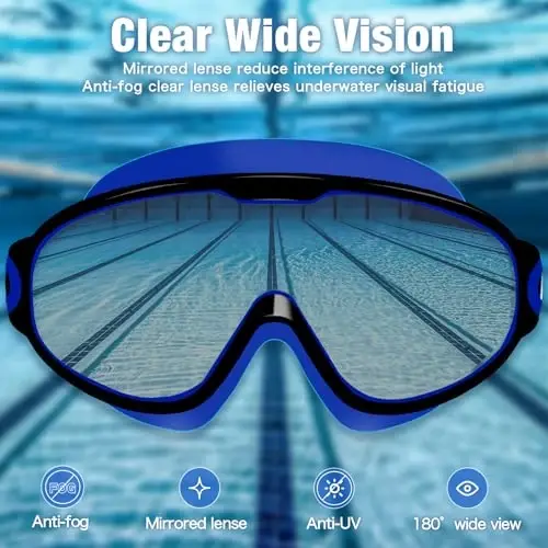Water Space Swim Goggles 2 Pack for Adult Men Women, Anti-fog UV Protection No Leak 180° Wide View Clear Vision Pool Goggles - 3