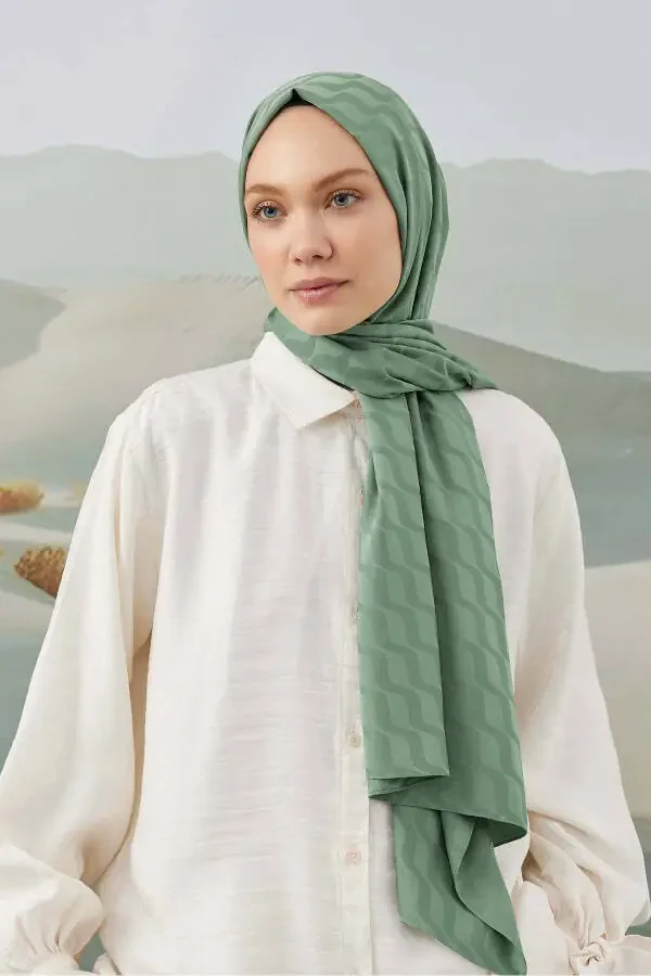 Water Way Pattern Silky Jacquard Shawl Soft Green - 1