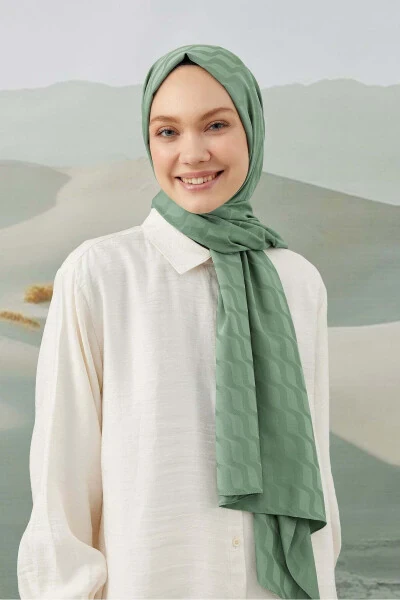 Water Way Pattern Silky Jacquard Shawl Soft Green - 2