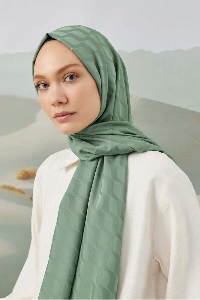 Water Way Pattern Silky Jacquard Shawl Soft Green - 3