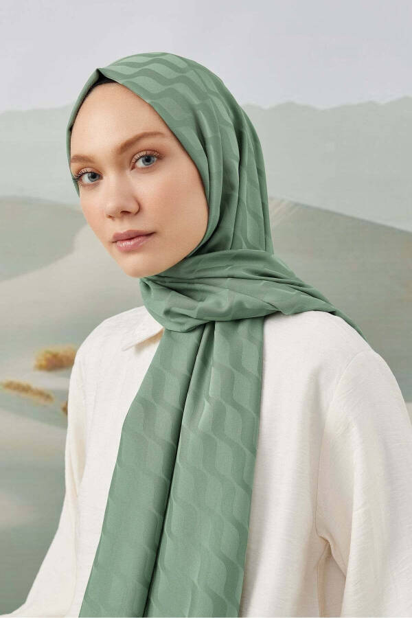 Water Way Pattern Silky Jacquard Shawl Soft Green - 3