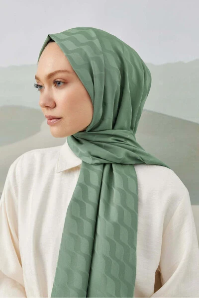 Water Way Pattern Silky Jacquard Shawl Soft Green - 4