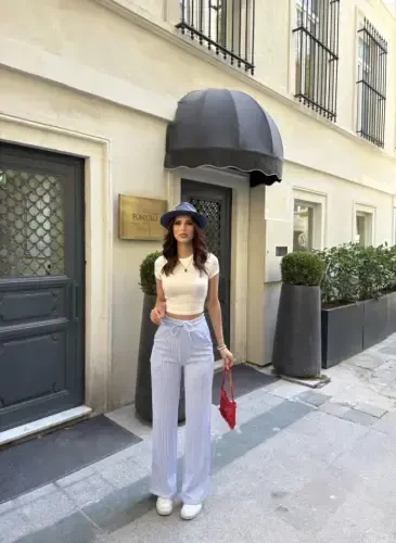 Water Way Striped Easy to Combine Know Pocketed Pants - Light Blue - 1